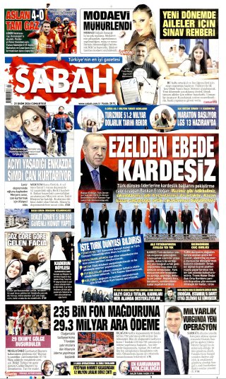 Sabah Gazetesi 1 Kasım 2026 Manşeti